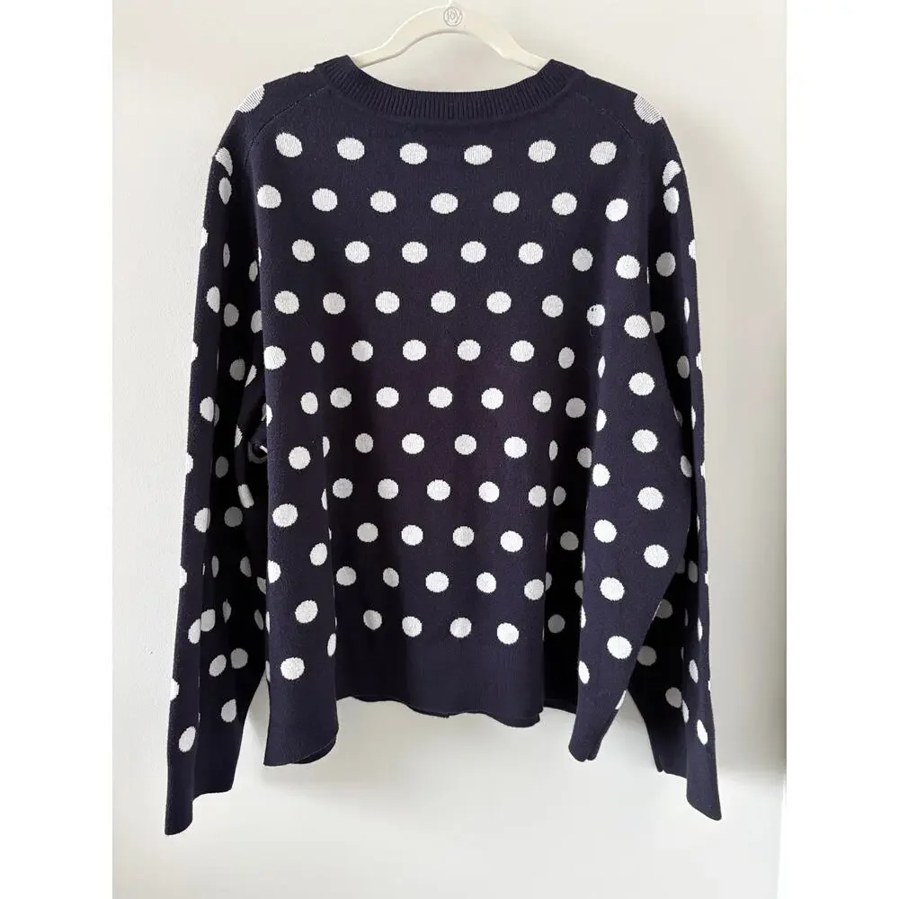 Polka Dot Navy Knit Cardigan Womens Plus Size 3X Preppy Soft Substantial Drapey